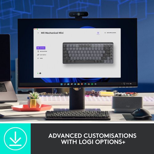 Logitech MX Mechanical Mini Wireless Illuminated Keyboard, Linear Switches, Backlit, Bluetooth, USB-C, macOS, Windows, Linux, iOS, Android, Metal...