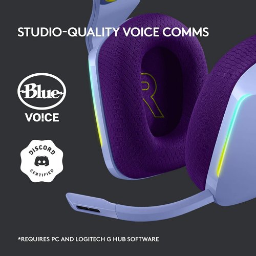 Logitech G733 Lightspeed Wireless Gaming Headset with Suspension Headband, LIGHTSYNC RGB, Blue VO!CE mic Technology and PRO-G Audio Drivers - Lilac...