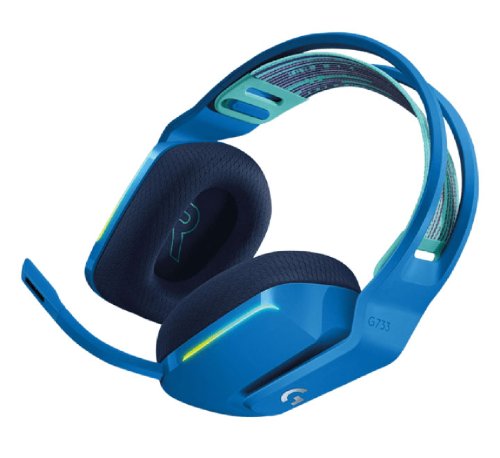 Logitech G733 Lightspeed Wireless Gaming Headset with suspension headband, LIGHTSYNC RGB, Blue VO!CE mic technology and PRO-G audio drivers - Blue...