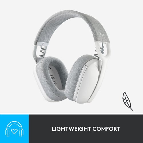 Logitech Zone Vibe 100 Wireless Headset, Bluetooth Connectivity, Flip-to-Mute Noise-Canceling Microphone,  Memory Foam & Fabric Cushioning, 40mm Audio Drivers...(White)