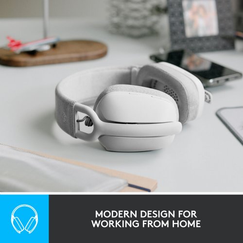 Logitech Zone Vibe 100 Wireless Headset, Bluetooth Connectivity, Flip-to-Mute Noise-Canceling Microphone,  Memory Foam & Fabric Cushioning, 40mm Audio Drivers...(White)