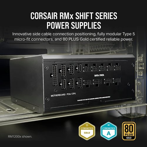 Corsair RMx SHIFT Series RM1000x 80 PLUS Gold Fully Modular, ATX Power Supply, Modular Side Interface, Dual EPS12V Connectors, Zero RPM Fan Mode, 105 C-Rated Capacitors...