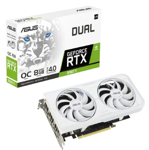 ASUS Dual NVIDIA GeForce RTX 3060 Ti White OC Edition Graphics Card (PCIe 4.0, 8GB GDDR6X memory, HDMI 2.1, DisplayPort 1.4a, 2-slot design, Axial-tech fan design, 0dB technology)... 