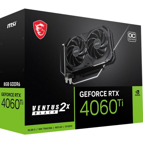 MSI GeForce RTX 4060 Ti Ventus 2X Black OC 8GB Graphics Card, Ada Lovelace Architecture, 2580 MHz Boost Clock Speed, 4352 CUDA Cores, 288 GB/s Memory Bandwidth...