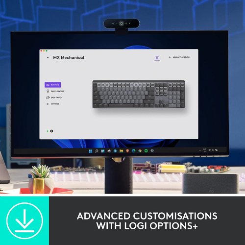 Logitech MX Mechanical Wireless Illuminated Performance Keyboard, Tactile Quiet Switches, Backlit Keys, Bluetooth, USB-C, macOS, Windows, Linux, iOS, Andro...