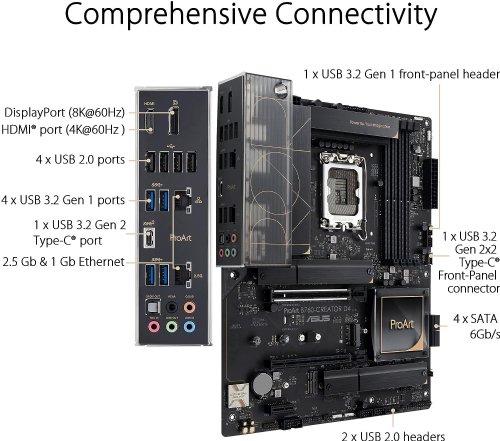 Asus ProArt B760-Creator WiFi Intel LGA 1700(13th and 12th Gen) ATX content creator motherboard, 12+1 power stages, DDR5, PCIe 5.0, three M.2 Slots, 2.5 Gb...